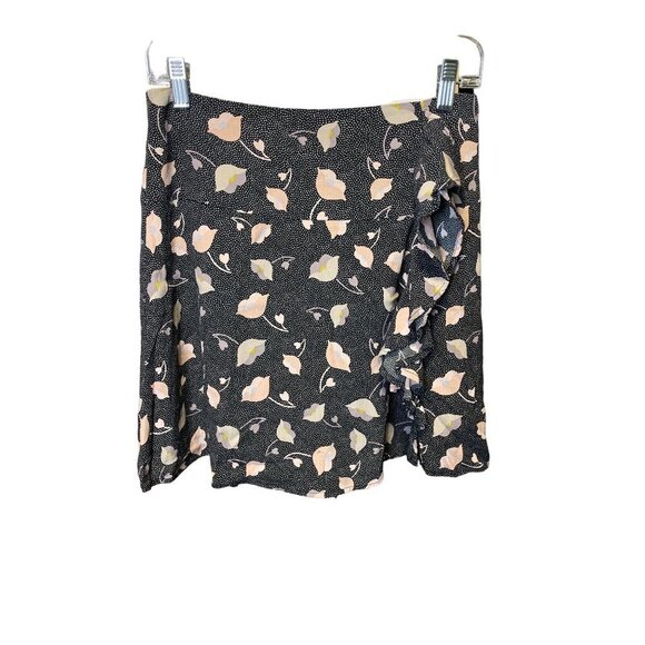 Loft Black Floral Lightweight Mini Skirt with Ruffle Accent Sz 2 - Picture 1 of 8